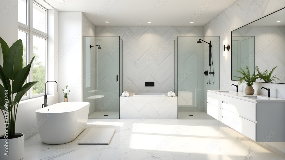 Modern Bathroom Interior with Glass Shower Enclosure Modern Bathroom Interior with Glass Shower Enclosure