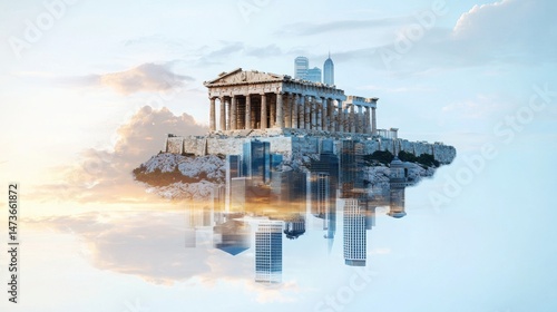 Double Exposure of Athens Acropolis Blending History and Modernity in One Image