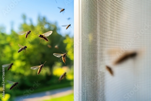 Flies buzzing outside window screen