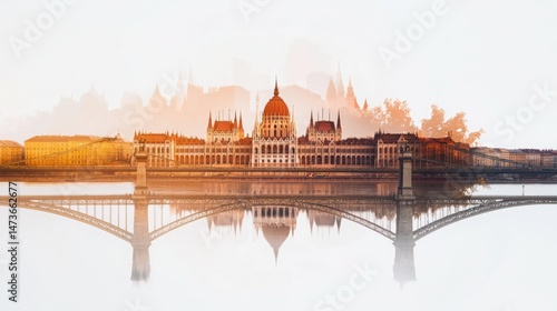 Double Exposure of Budapest Bridges and Parliament Building in High Fidelity