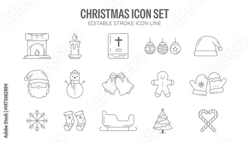 Christmas Icon Set with White Background Flat Design Vector Illustration