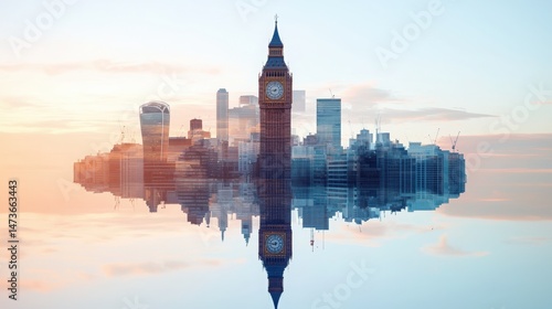 Stunning Double Exposure of London's Skyline with Big Ben Reflected in Water
