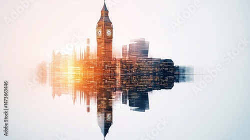 Stunning Double Exposure of London's Skyline with Iconic Big Ben in Focus