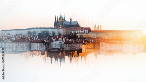 Stunning Double Exposure of Prague's Old Town with Iconic Architecture and Skyline