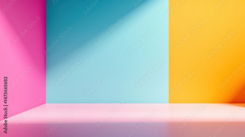 Fototapeta premium Bright Minimalist Interior with Colorful Walls and Soft Lighting