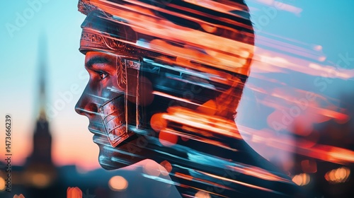 Double Exposure of a Roman Street View with High Fidelity Art and Vibrant Colors