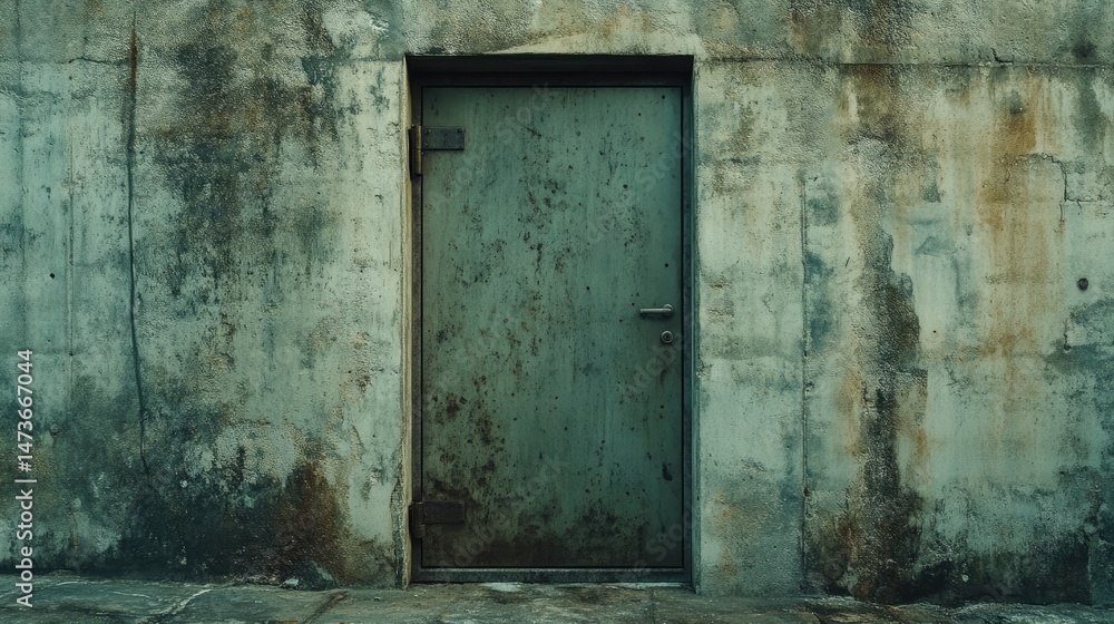 Naklejka premium Rusty metal door in weathered concrete wall