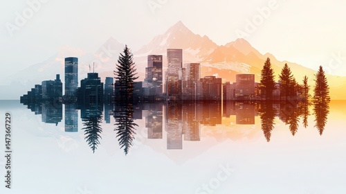 Stunning Double Exposure of Zurich City with Majestic Mountain Landscape Reflections