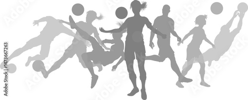 Silhouette soccer football player set. Active sports people healthy players fitness silhouettes concept.