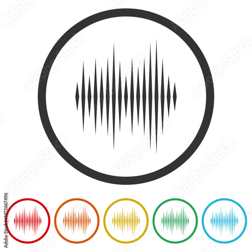 Sound Wave Icon. Set icons in color circle buttons