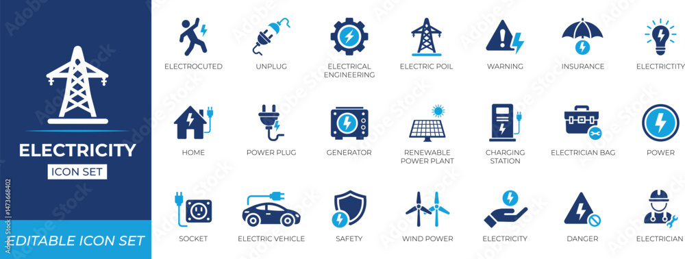 Electricity icon set. Solid icon collection. Electricity icon set. Solid icon collection.