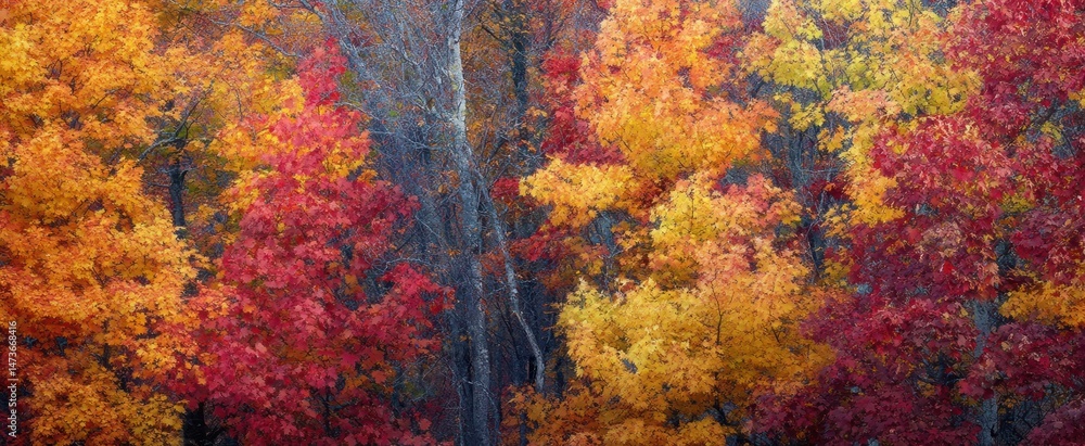 Obraz premium Vibrant Autumn Foliage in a Dense Forest