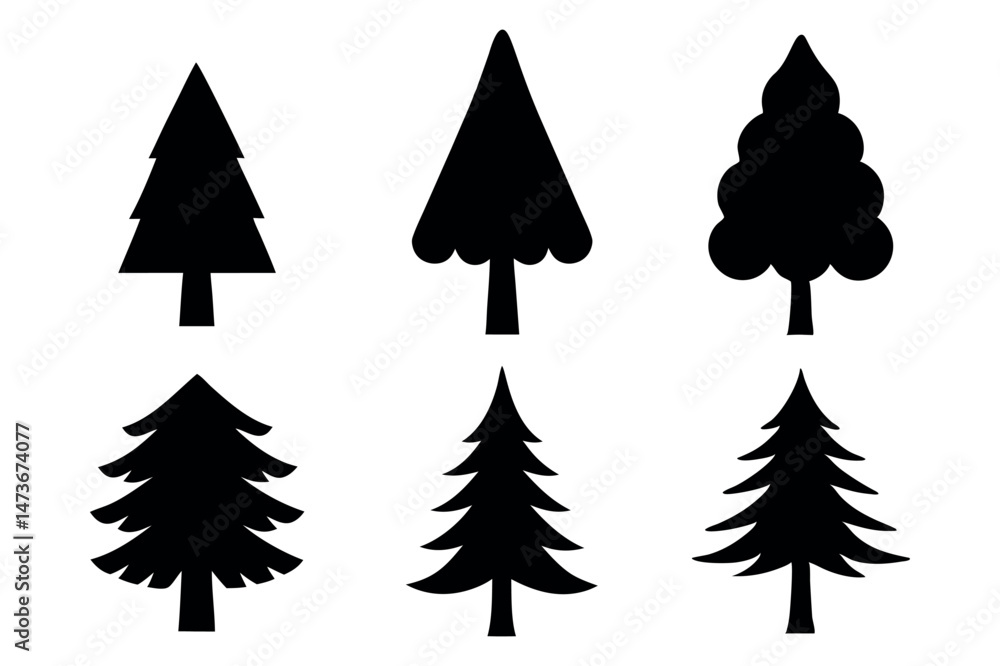 Fototapeta premium Minimal Pine Tree Silhouette Icons