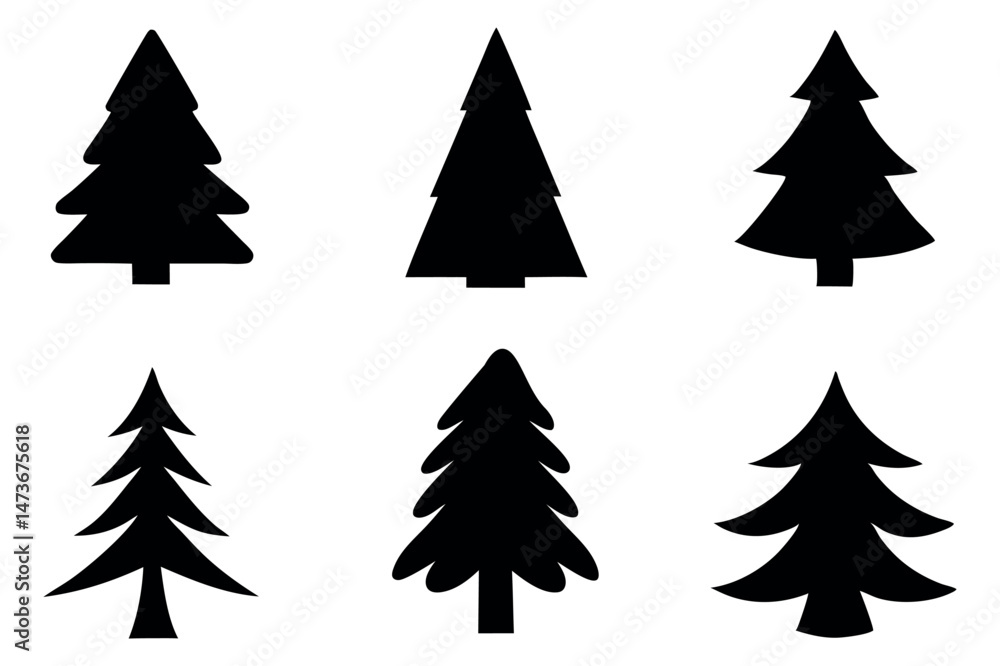 Obraz premium Minimal Pine Tree Silhouette Icons