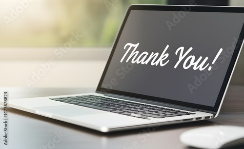 Thank you message or slide displayed at the end of video presentation on laptop screen