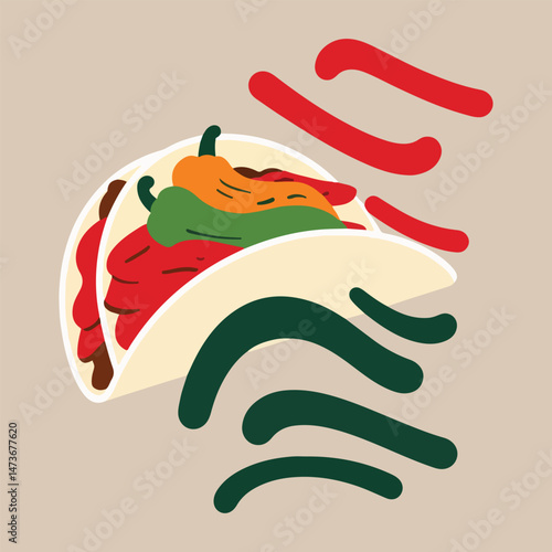 Minimalist National Fajita Day Vector Design Featuring Geometric Shapes, Bold Typography, and Solid Colors to Celebrate Mexican Cuisine and Fajita Ingredients