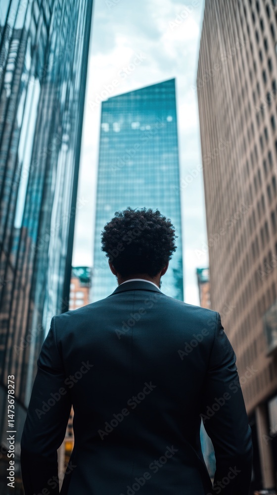 Fototapeta premium Businessman Standing in Front of Tall Buildings