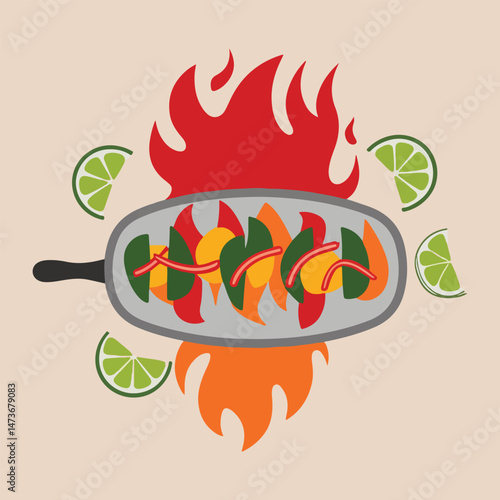 Minimalist National Fajita Day Vector Design Featuring Geometric Shapes, Bold Typography, and Solid Colors to Celebrate Mexican Cuisine and Fajita Ingredients