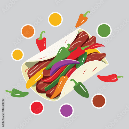 Minimalist National Fajita Day Vector Design Featuring Geometric Shapes, Bold Typography, and Solid Colors to Celebrate Mexican Cuisine and Fajita Ingredients