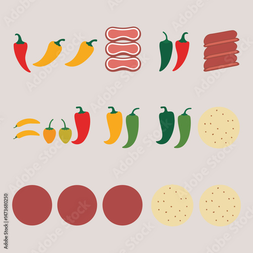 Minimalist National Fajita Day Vector Design Featuring Geometric Shapes, Bold Typography, and Solid Colors to Celebrate Mexican Cuisine and Fajita Ingredients