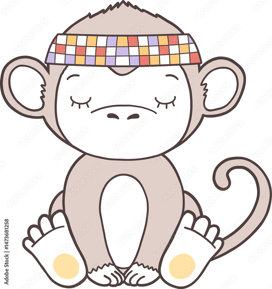 Naklejka premium Groovy Woodland Animal with Hand Drawn Monkey for Book Animals for Kids.