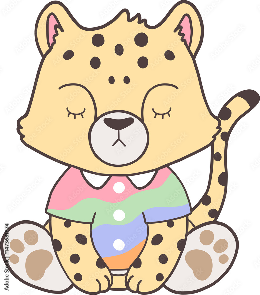Fototapeta premium Groovy Woodland Animal with Hand Drawn Cheetah for Book Animals for Kids.