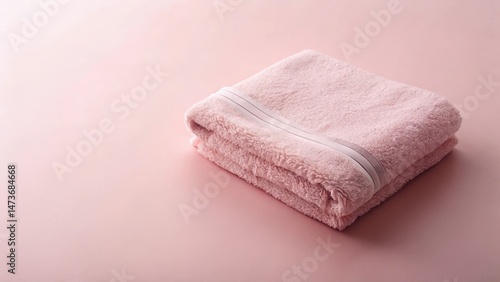 Soft pink towel gently placed on a pale pink surface, with subtle texture and folds, creating a calming atmosphere , home accessories, soft pink towel