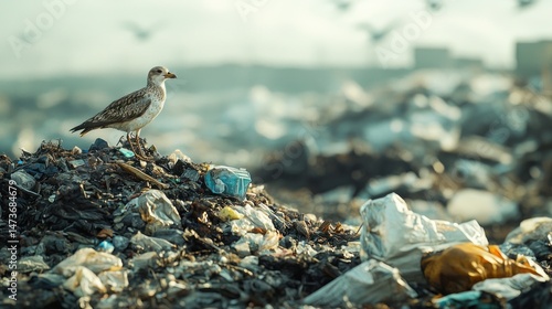 Wallpaper Mural A Solitary Bird on a Landfill: A Stark Reminder of Environmental Pollution Torontodigital.ca