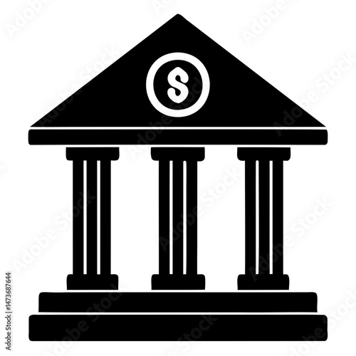 Simple black bank silhouette with centered dollar sign vector style on transparent background for business themes