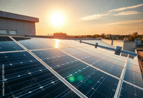 Sleek solar panels on modern rooftop reflecting sunlight, sunlight,  residential