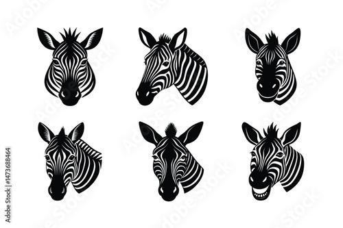 Zebra Head  silhouette Vector bundle  illustration, Set of Zebra Head  silhouette Vector