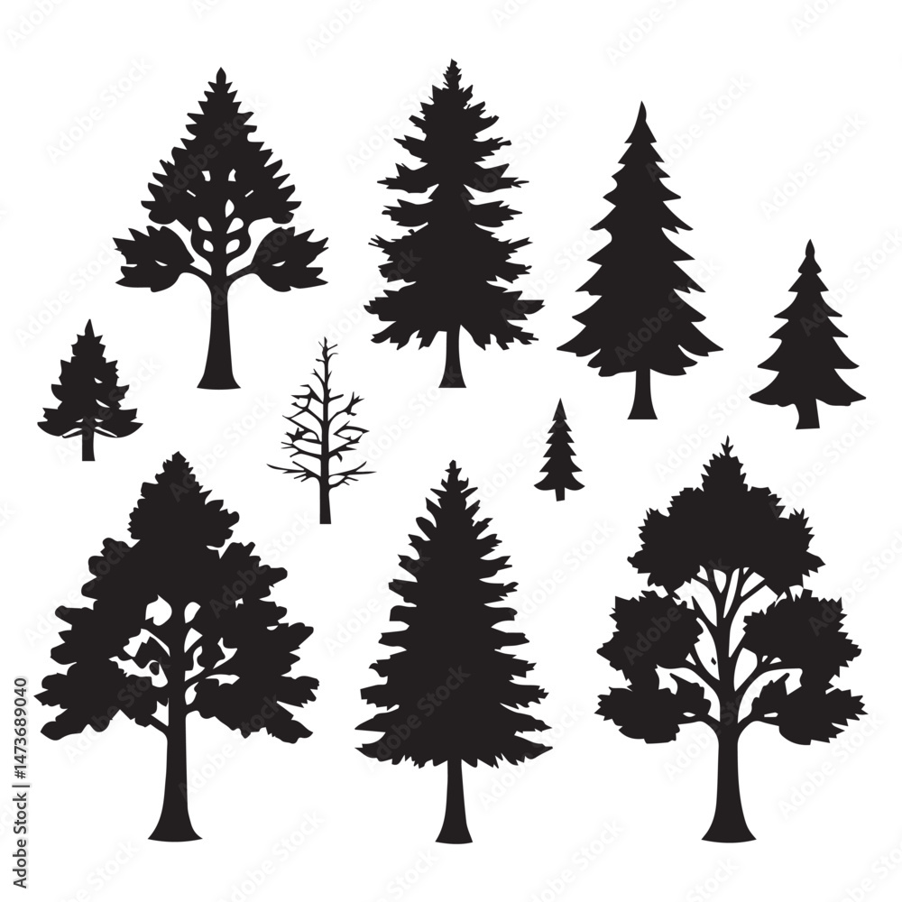 Obraz premium set of black forest tree vector silhouettes isolated on white&nbsp;background 1