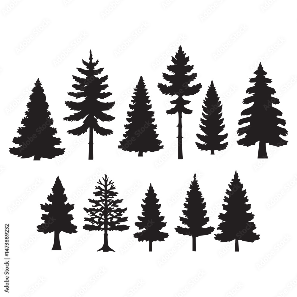 Obraz premium set of black forest tree vector silhouettes isolated on white background 1