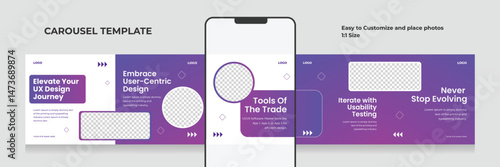 How to be better ux designer media carousel, Linkedin and Instagram carousel template for design coach, EPS vector illustration.