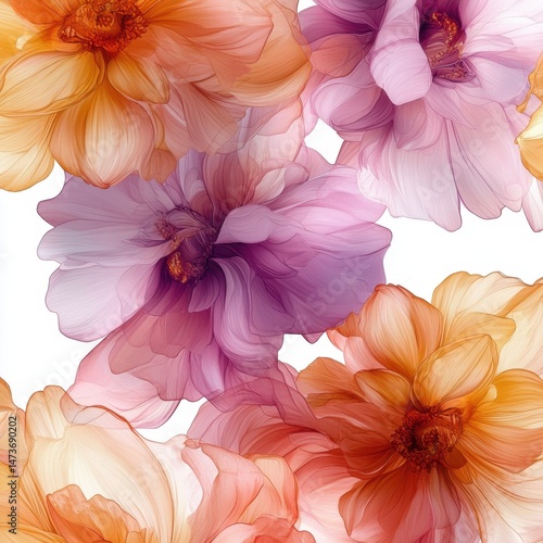 Obraz na płótnie Vibrant floral pattern with translucent pink and orange petals w salonie