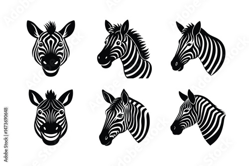 Zebra Head  silhouette Vector bundle  illustration, Set of Zebra Head  silhouette Vector