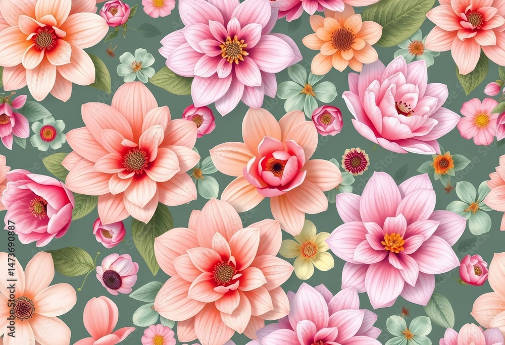 Abstract floral seamless pattern with blooming flowers in soft pastel colors, perfect for backgrounds, print, summer Abstract floral seamless pattern with blooming flowers in soft pastel colors, perfect for backgrounds, print, summer