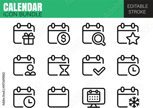 Calendar - set of vector linear icons, set of vector icons for web design