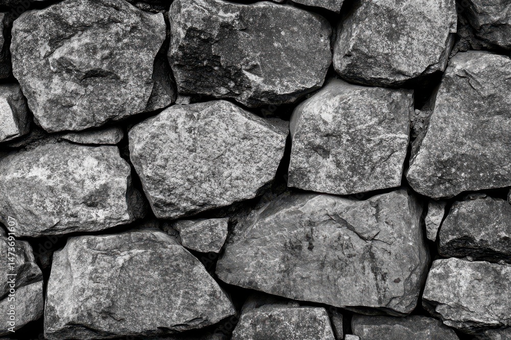 Close-up view of a stone wall. Rough, irregular stones tightly fitted together. Dark gray tones Close-up view of a stone wall. Rough, irregular stones tightly fitted together. Dark gray tones