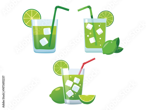 vector illustration of a Caipirinha (National Cocktail Made with Cachaça, Lime, Sugar, and Ice)