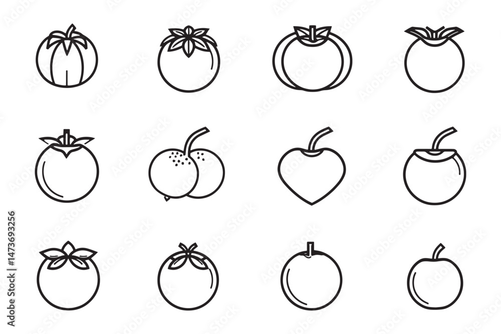 Simple Persimmon Icon in Line Style Simple Persimmon Icon in Line Style