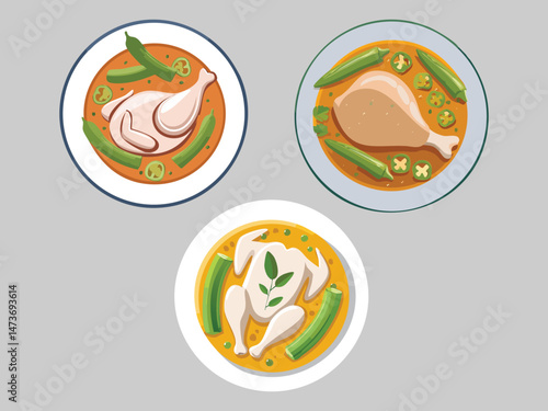 vector illustration of a Frango com Quiabo (Chicken with Okra, Popular in Minas Gerais)