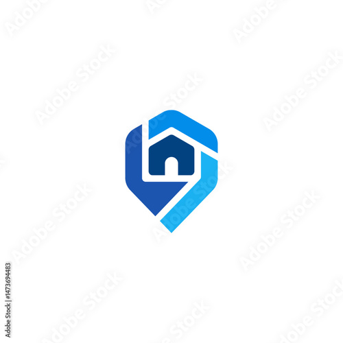 A modern logo concept depicting a house within a location marker, perfect for real estate, property services, or home-related businesses