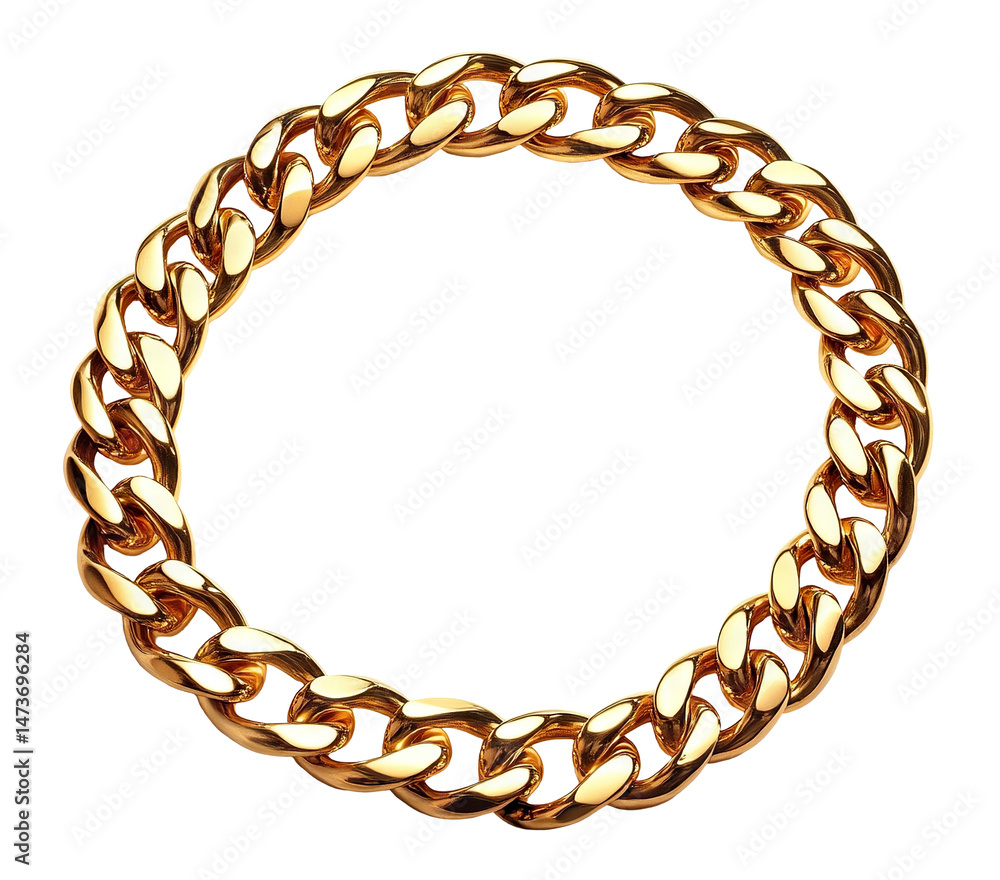 Obraz premium Shiny golden chain bracelet in circular shape, isolated on transparent cutout background
