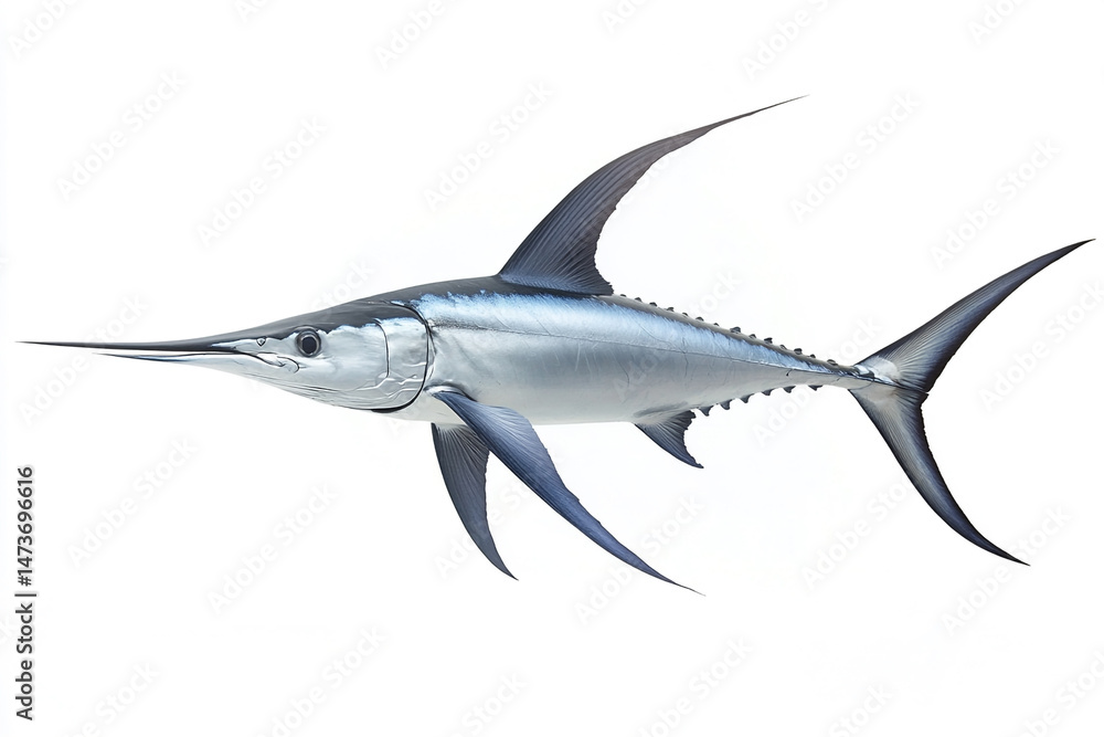 Fototapeta premium Sleek Swordfish with Long Bill Isolated on White