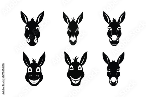Donkey Head  silhouette Vector bundle  illustration, Set of Donkey Head  silhouette 