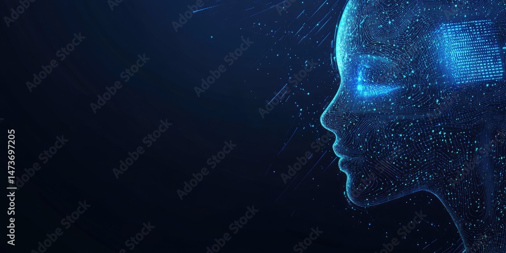 Obraz premium Abstract digital art of an AI head, symbolizing the rise and evolution of artificial intelligence technology. 