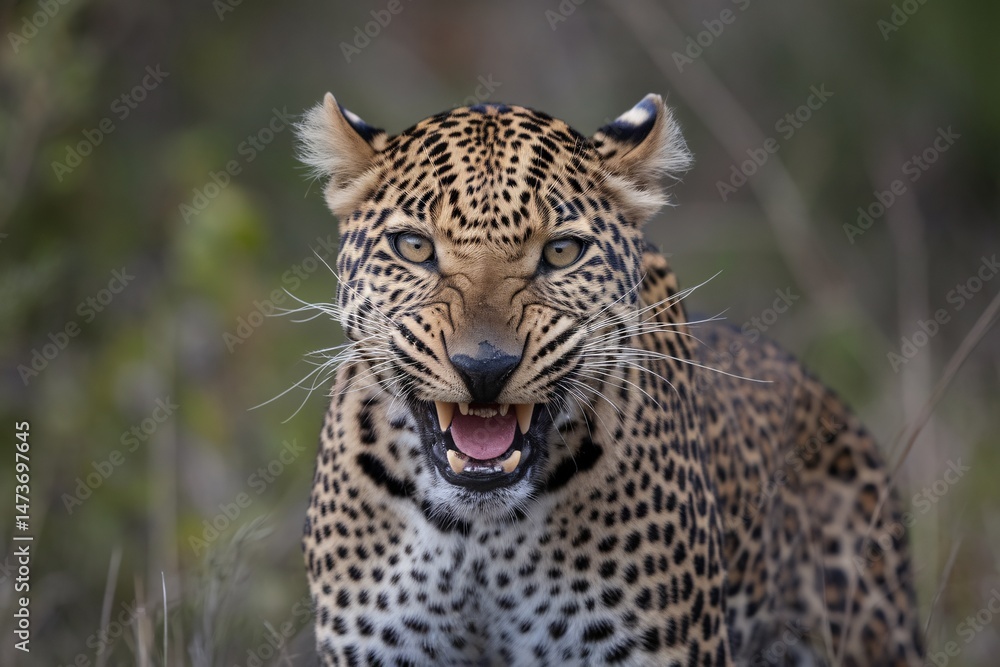 A fierce leopard looks directly at the camera, showcasing its stunning rosetted coat and sharp expression. A fierce leopard looks directly at the camera, showcasing its stunning rosetted coat and sharp expression.