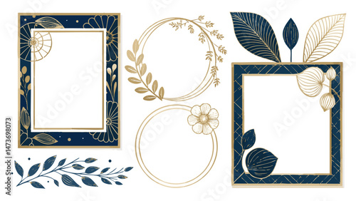 Elegant Frame Illustration Pack with Minimalist Gold, Charcoal, and Royal Blue Designs for Luxury