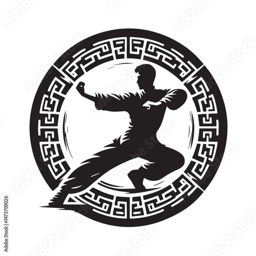 Wing Chun (China) Silhouette line art vector illustration on white background